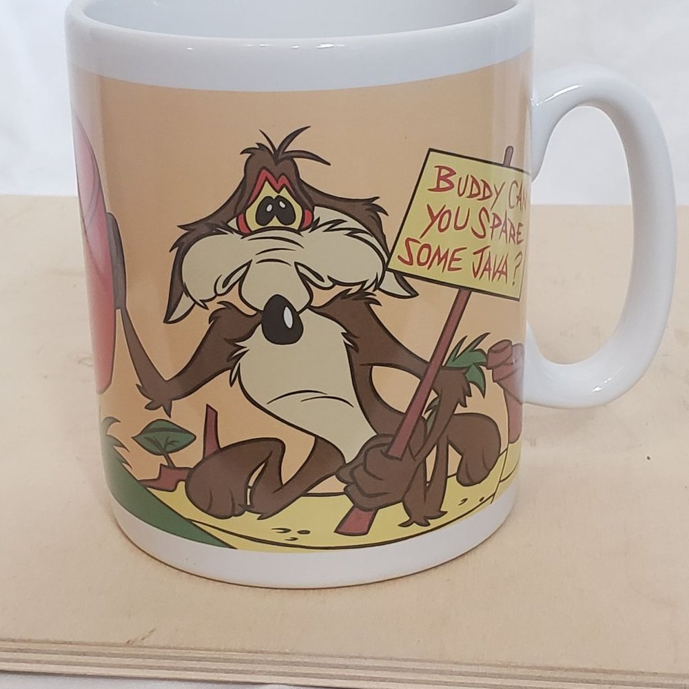Vintage Warner Bros Coyote Jumbo Coffee Mug 1996 Will Work For Coffee